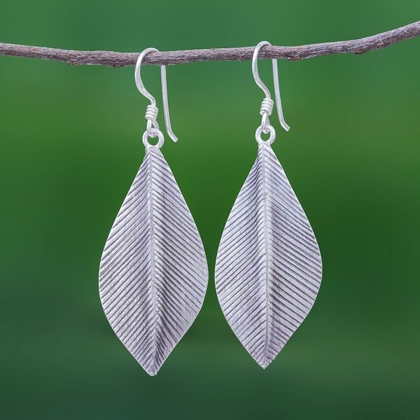 Alternate image for Sterling Silver Dangle Earrings Leaves Tulsi Leaf