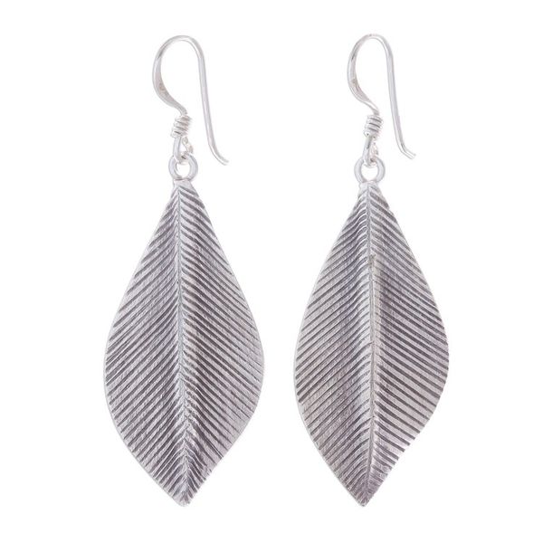 Alternate image for Sterling Silver Dangle Earrings Leaves Tulsi Leaf
