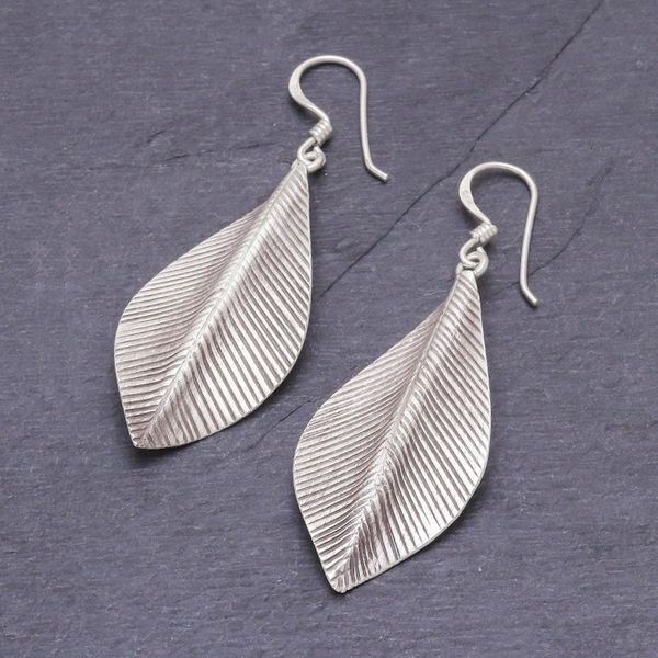 Alternate image for Sterling Silver Dangle Earrings Leaves Tulsi Leaf