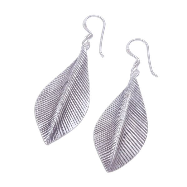 Alternate image for Sterling Silver Dangle Earrings Leaves Tulsi Leaf