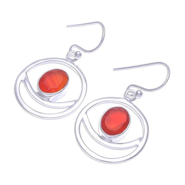 Alternate image for Carnelian and Sterling Silver Dangle Earrings Grinning Moon in Orange