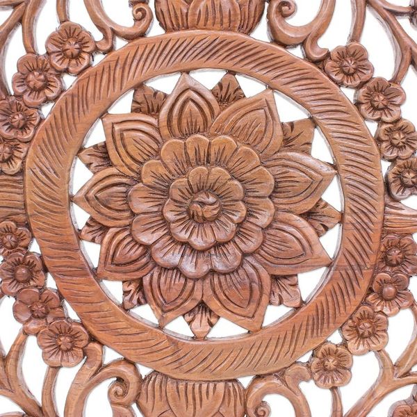 Alternate image for Reclaimed Teak Wood Lotus Flower Relief Panel Spiraling Lotus