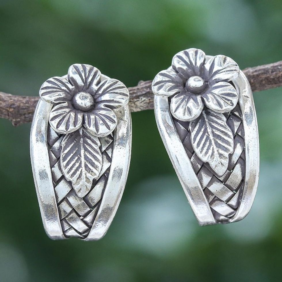 Hand Made Sterling Silver Floral Drop Earrings 'Woven Flowers'