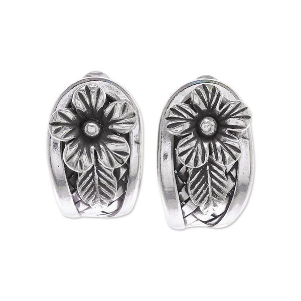 Alternate image for Hand Made Sterling Silver Floral Drop Earrings Woven Flowers