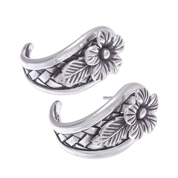 Alternate image for Hand Made Sterling Silver Floral Drop Earrings Woven Flowers