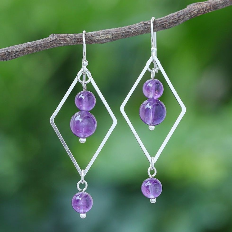 Amethyst and Sterling Silver Dangle Earrings 'Violet Star'