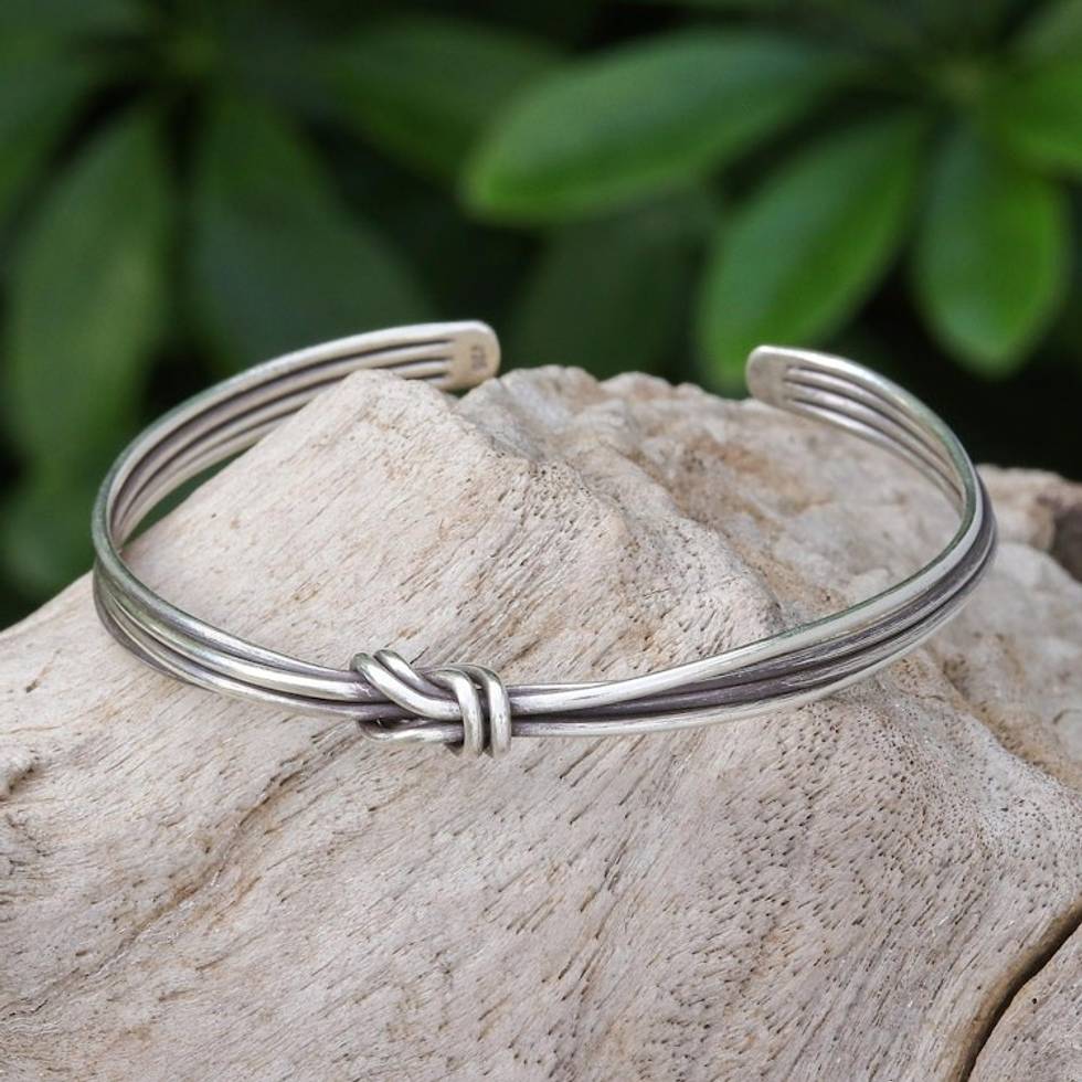 Hand Made Sterling Silver Cuff Bracelet 'Strong Bond'