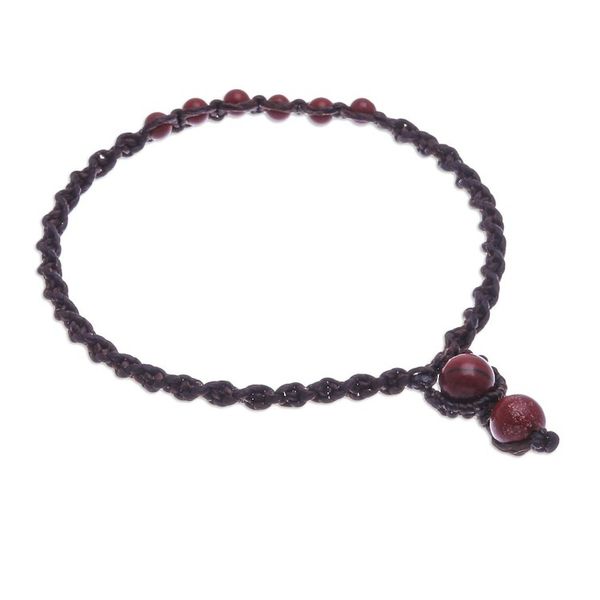 Alternate image for Red Jasper Beaded Macrame Ankle with Beaded Closure Thai Beach Chic in Red
