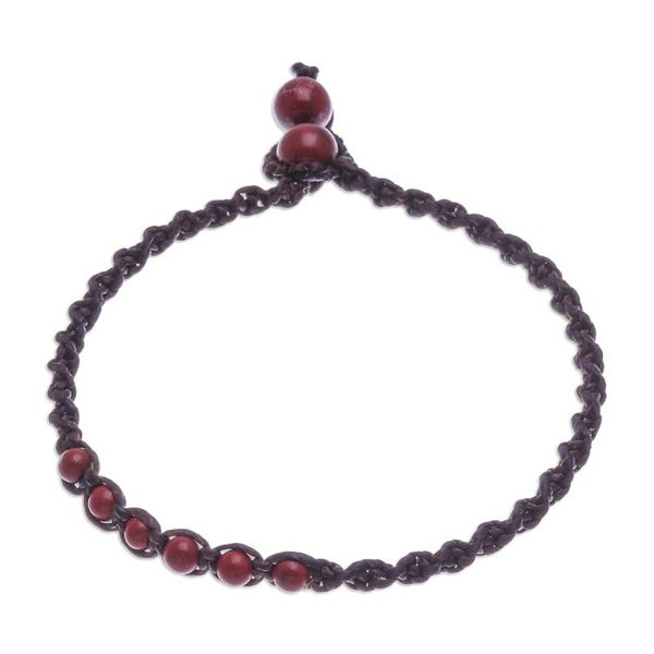 Alternate image for Red Jasper Beaded Macrame Ankle with Beaded Closure Thai Beach Chic in Red