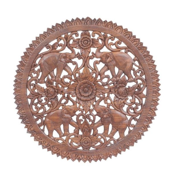 Alternate image for Reclaimed Teak Wood Elephant Relief Panel Elephant Quartet