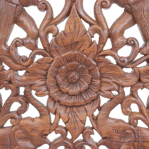 Alternate image for Reclaimed Teak Wood Elephant Relief Panel Elephant Quartet