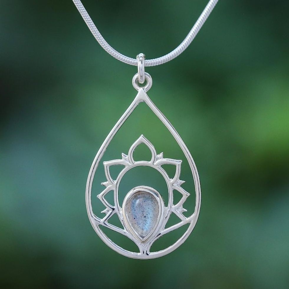 Labradorite and Sterling Silver Pendant Necklace 'Sense of Calm in Iridescent'