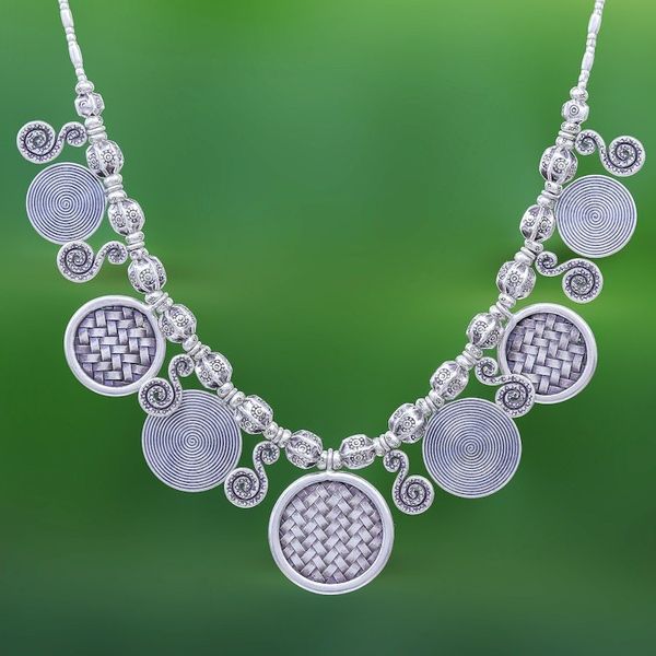 Alternate image for Hill Tribe Coin Link Silver Necklace Woven Coin