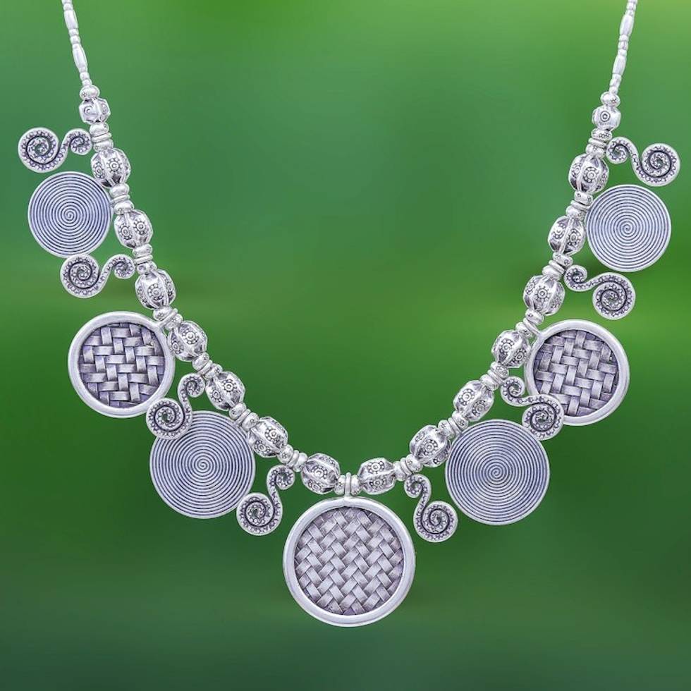 Hill Tribe Coin Link Silver Necklace 'Woven Coin'