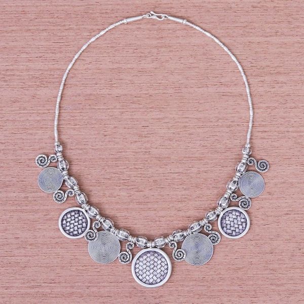 Alternate image for Hill Tribe Coin Link Silver Necklace Woven Coin