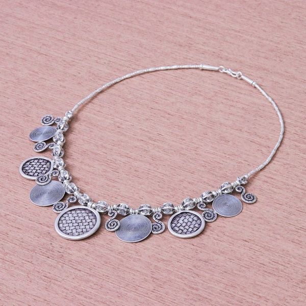 Alternate image for Hill Tribe Coin Link Silver Necklace Woven Coin