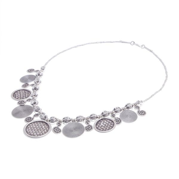 Alternate image for Hill Tribe Coin Link Silver Necklace Woven Coin