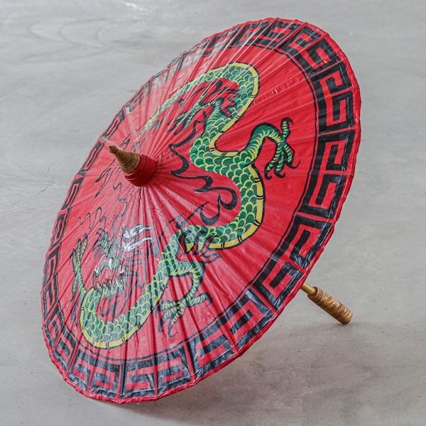 Alternate image for Hand-Painted Paper and Bamboo Dragon-Motif Parasol Lucky Dragon