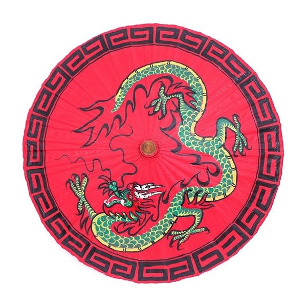 Alternate image for Hand-Painted Paper and Bamboo Dragon-Motif Parasol Lucky Dragon