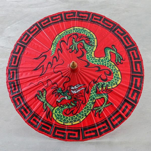Alternate image for Hand-Painted Paper and Bamboo Dragon-Motif Parasol Lucky Dragon