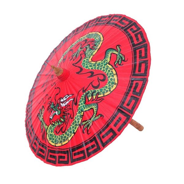 Alternate image for Hand-Painted Paper and Bamboo Dragon-Motif Parasol Lucky Dragon