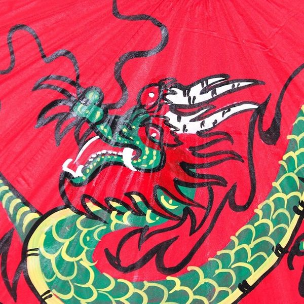 Alternate image for Hand-Painted Paper and Bamboo Dragon-Motif Parasol Lucky Dragon