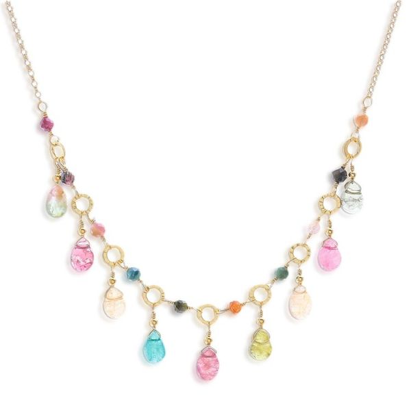 Alternate image for Natural Tourmaline 24k Gold Plated Waterfall Necklace Colorful Array