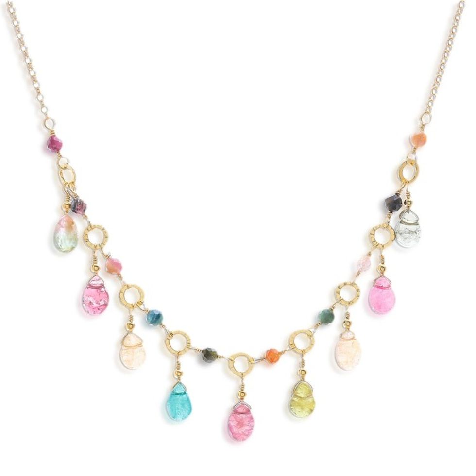Natural Tourmaline 24k Gold Plated Waterfall Necklace 'Colorful Array'