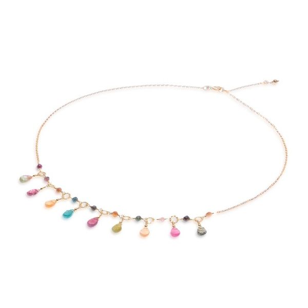 Alternate image for Natural Tourmaline 24k Gold Plated Waterfall Necklace Colorful Array