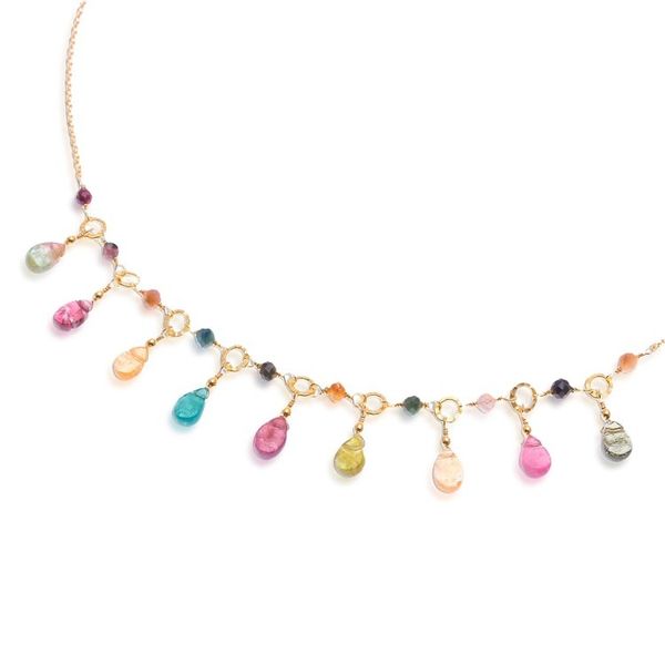 Alternate image for Natural Tourmaline 24k Gold Plated Waterfall Necklace Colorful Array