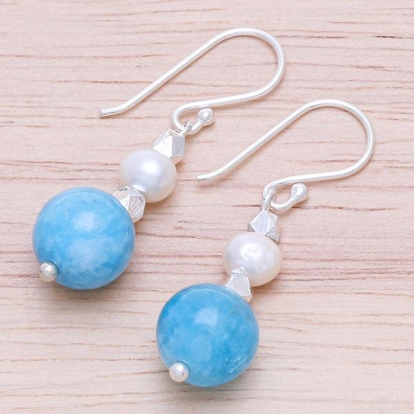 Alternate image for Hand Made Quartz and Freshwater Pearl Dangle Earrings Ocean Charm