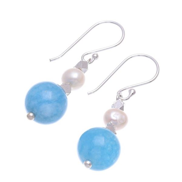 Alternate image for Hand Made Quartz and Freshwater Pearl Dangle Earrings Ocean Charm