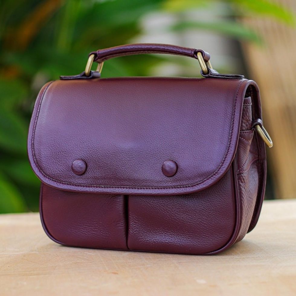 Hand Made Maroon Leather Sling Bag 'Vineyard Vacation'