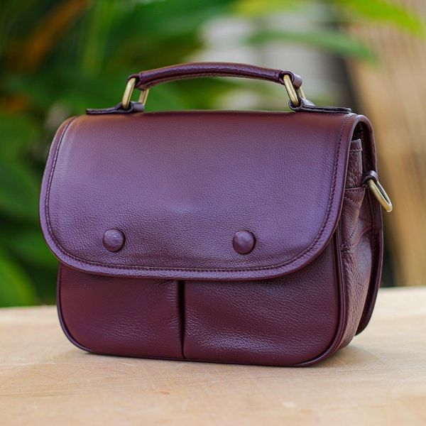 Alternate image for Hand Made Maroon Leather Sling Bag Vineyard Vacation