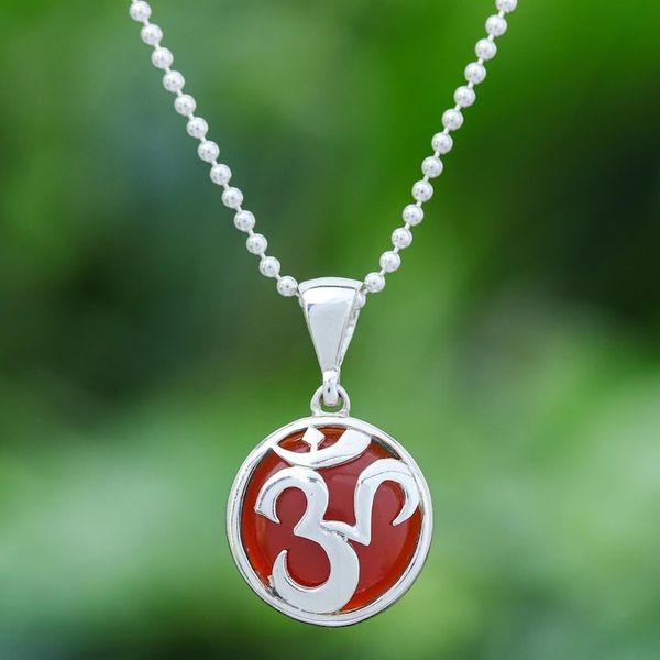 Alternate image for Carnelian and Sterling Silver Om Necklace The Spirit in Orange