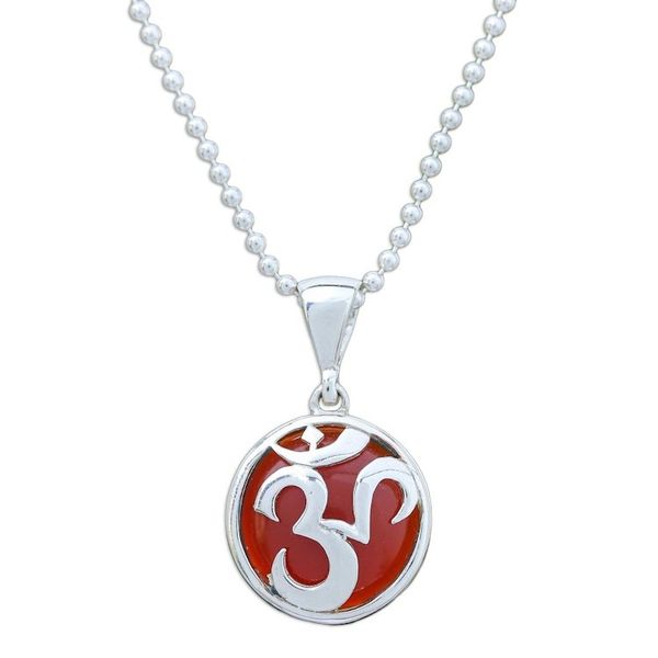 Alternate image for Carnelian and Sterling Silver Om Necklace The Spirit in Orange
