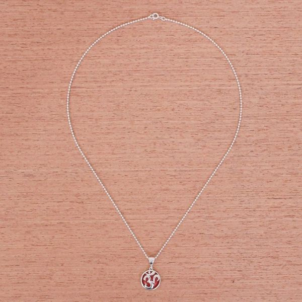 Alternate image for Carnelian and Sterling Silver Om Necklace The Spirit in Orange