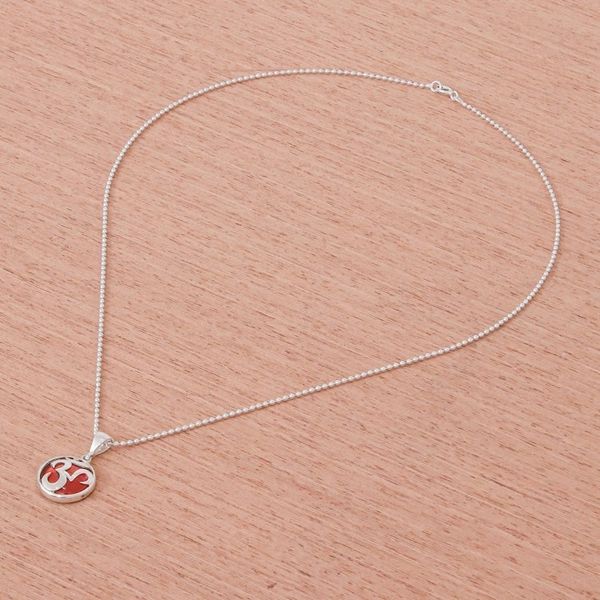 Alternate image for Carnelian and Sterling Silver Om Necklace The Spirit in Orange