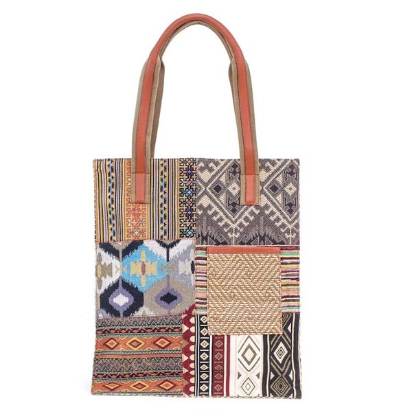 Alternate image for Thai Cotton Blend and Leather Tote Bag Happy Day in Yellow