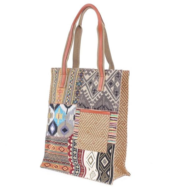 Alternate image for Thai Cotton Blend and Leather Tote Bag Happy Day in Yellow
