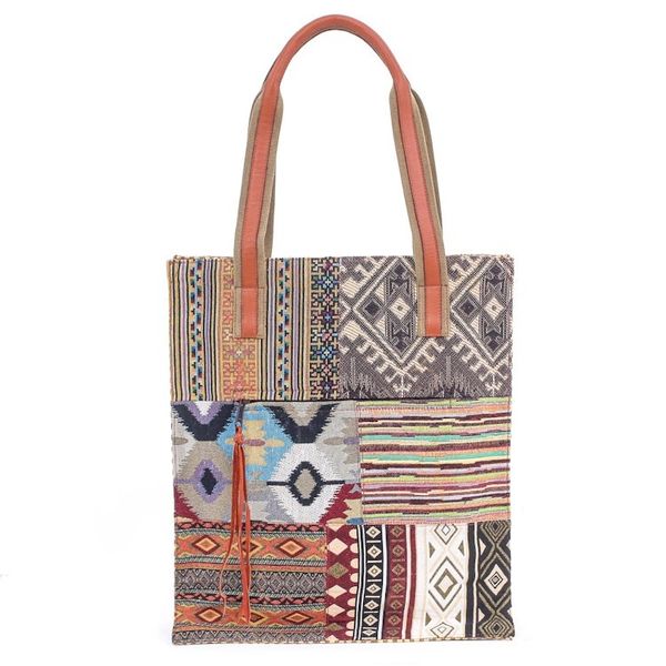 Alternate image for Thai Cotton Blend and Leather Tote Bag Happy Day in Yellow