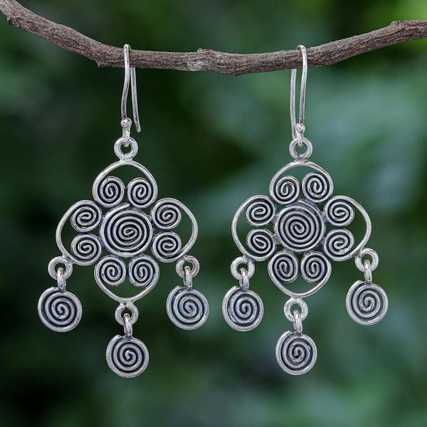 Alternate image for Hand Made Karen Silver Spiral Motif Dangle Earrings Savory Spiral