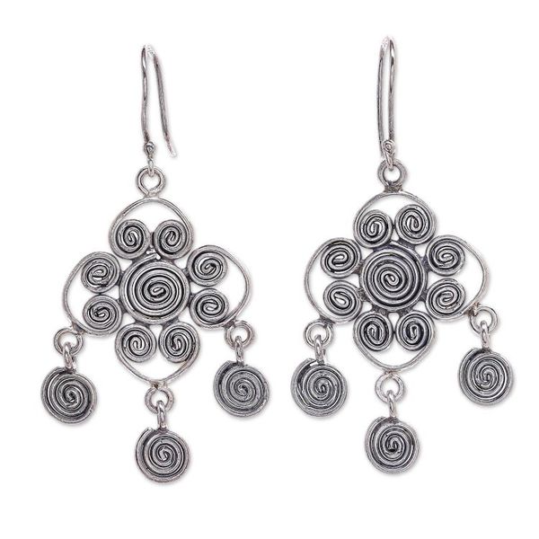 Alternate image for Hand Made Karen Silver Spiral Motif Dangle Earrings Savory Spiral