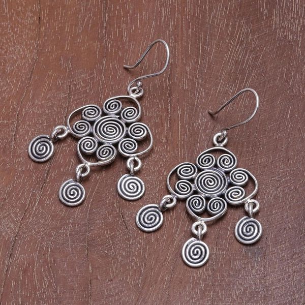 Alternate image for Hand Made Karen Silver Spiral Motif Dangle Earrings Savory Spiral