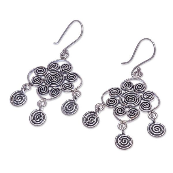 Alternate image for Hand Made Karen Silver Spiral Motif Dangle Earrings Savory Spiral