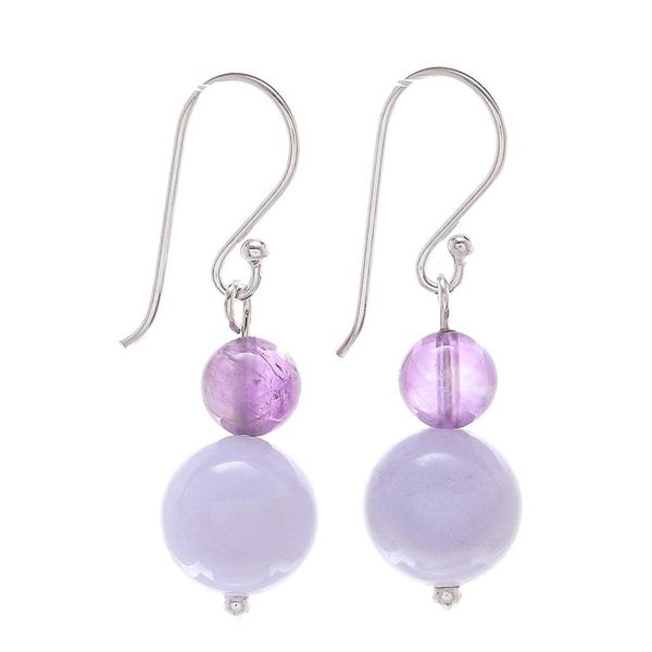 Alternate image for Hand Crafted Agate and Amethyst Dangle Earrings Violet Hour