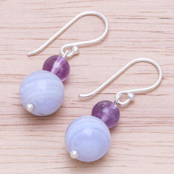 Alternate image for Hand Crafted Agate and Amethyst Dangle Earrings Violet Hour