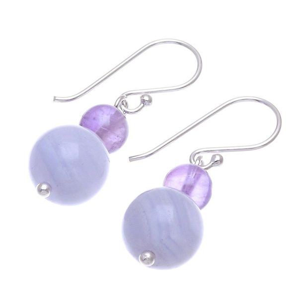 Alternate image for Hand Crafted Agate and Amethyst Dangle Earrings Violet Hour