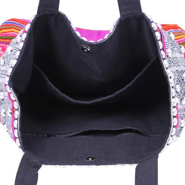 Alternate image for Hmong Cross-Stitch Cotton-Blend Tote Bag Pink Vacation