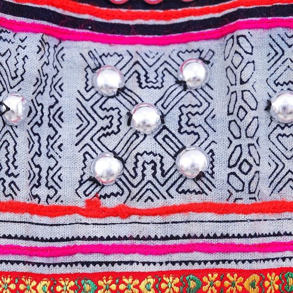 Alternate image for Hmong Cross-Stitch Cotton-Blend Tote Bag Pink Vacation